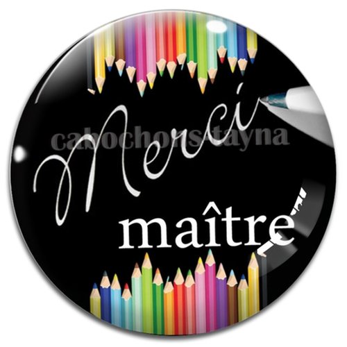 Cabochon merci maître, cabochon résine - ou verre rond différente taille