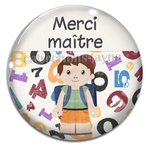 Cabochon merci maître, cabochon résine - ou verre rond différente taille