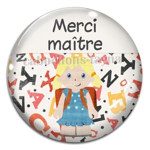 Cabochon merci maître, cabochon résine - ou verre rond différente taille