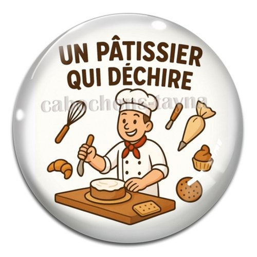 Cabochon un pâtissier qui déchire, cabochon résine ou verre rond différente taille