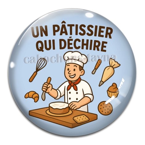 Cabochon un pâtissier qui déchire, cabochon résine ou verre rond différente taille