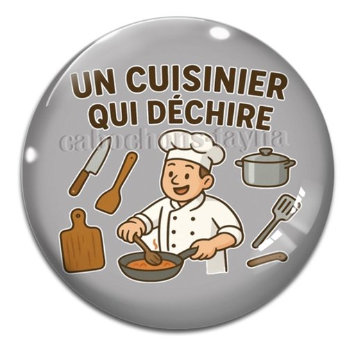Cabochon un cuisinier qui déchire, cabochon résine ou verre rond différente taille