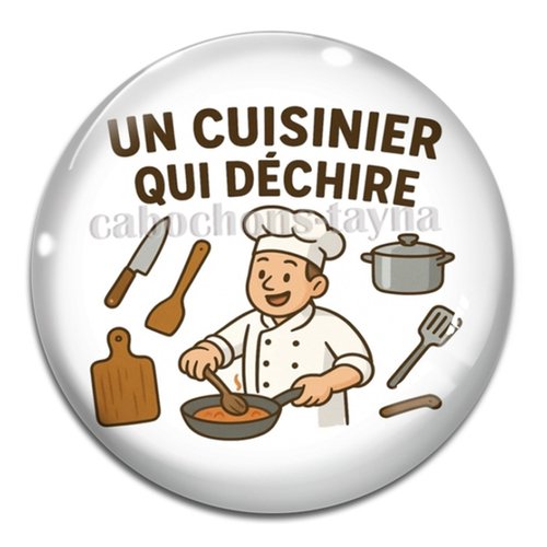 Cabochon un cuisinier qui déchire, cabochon résine ou verre rond différente taille
