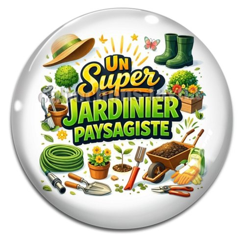 Cabochon super jardinier paysagiste, cabochon résine ou verre rond différente taille