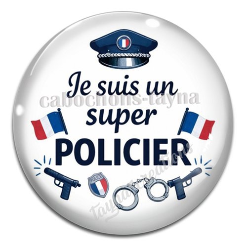 Cabochon je suis un super policier, cabochon résine ou verre rond différente taille
