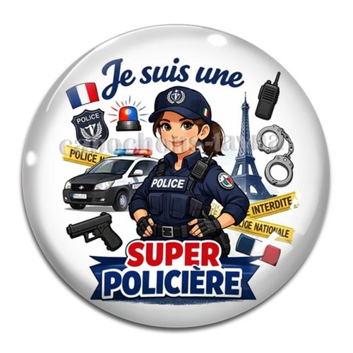 Cabochon je suis une super policière, cabochon résine ou verre rond différente taille