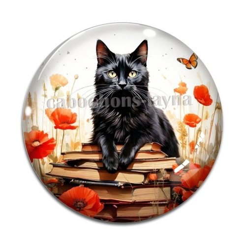 Cabochon chat fleur et livre, cabochon résine ou verre rond différente taille