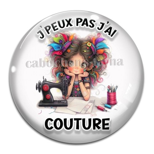 Cabochon j'peux pas j'ai couture, résine ou verre
