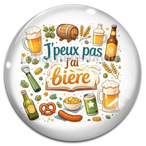 Cabochon j'peux pas j'ai bière, résine ou verre