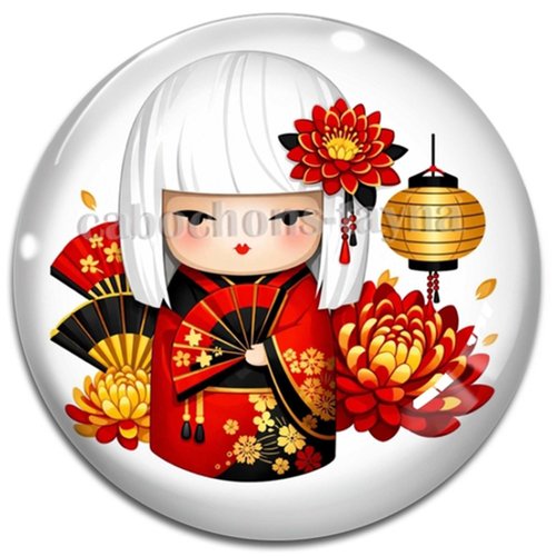 Cabochon kokeshi, résine ou verre