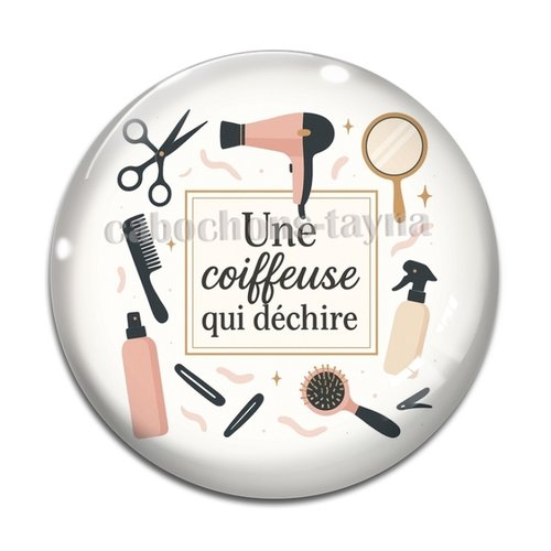 Cabochon une coiffeuse qui déchire– cabochon verre ou résine rond- fourniture bijoux