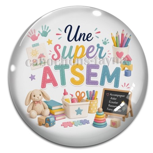 Cabochon une super atsem, cabochon résine, verre rond différente taille