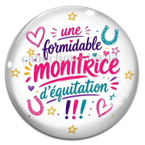 Cabochon une formidable monitrice d'équitation– résine ou verre – différentes tailles disponibles
