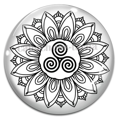 Cabochon mandala triskèle, cabochon résine - ou verre rond différente taille