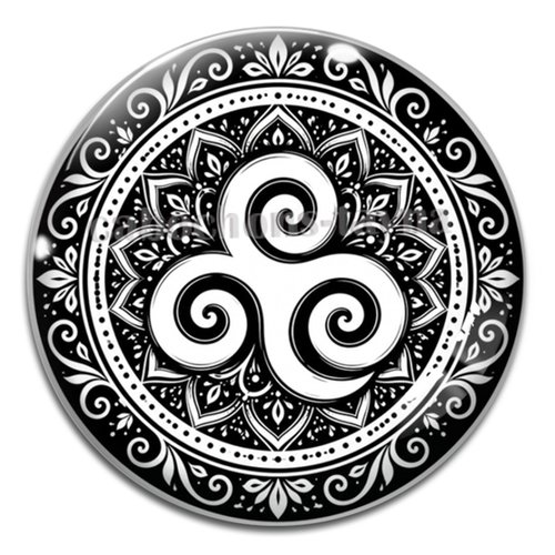 Cabochon mandala triskèle, cabochon résine - ou verre rond différente taille