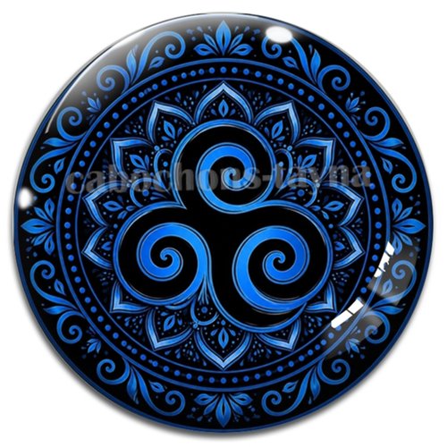 Cabochon mandala triskèle, cabochon résine - ou verre rond différente taille