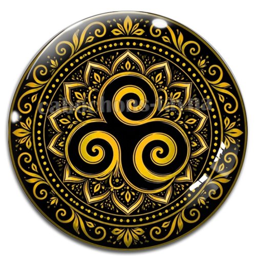 Cabochon mandala triskèle, cabochon résine - ou verre rond différente taille