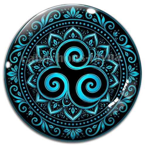 Cabochon mandala triskèle, cabochon résine - ou verre rond différente taille