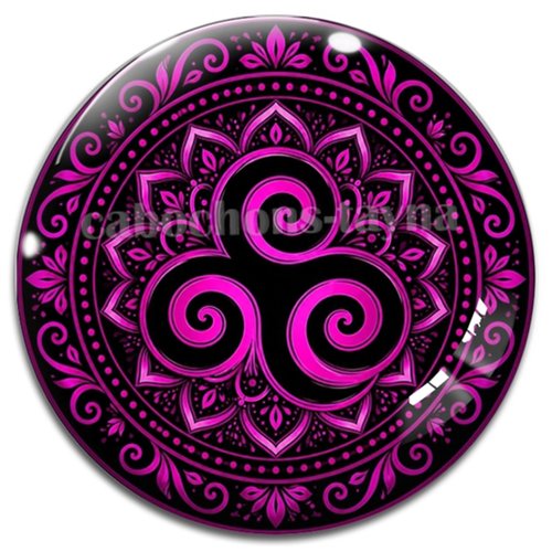 Cabochon mandala triskèle, cabochon résine - ou verre rond différente taille
