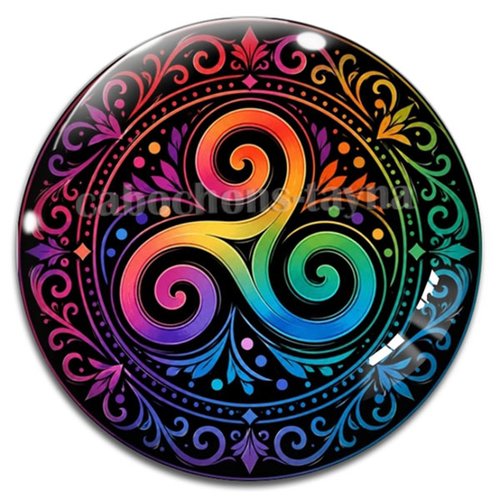 Cabochon mandala triskèle, cabochon résine - ou verre rond différente taille