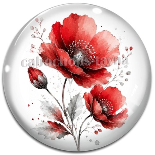 Cabochon coquelicot – résine ou verre – différentes tailles disponibles