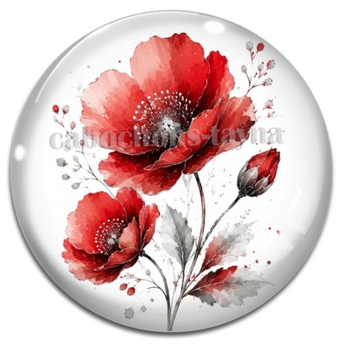 Cabochon coquelicot – résine ou verre – différentes tailles disponibles