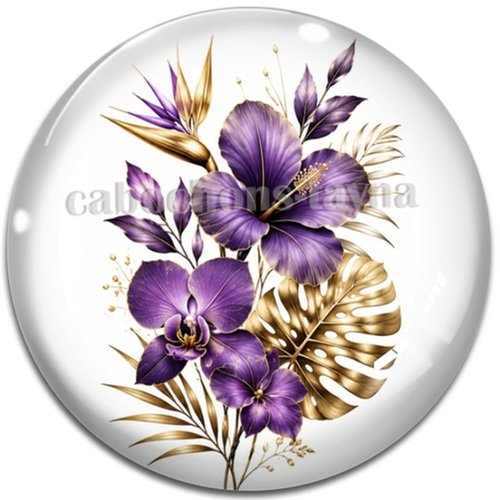 Cabochon fleur exotique – résine ou verre – différentes tailles disponibles