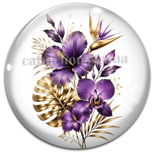 Cabochon fleur exotique – résine ou verre – différentes tailles disponibles
