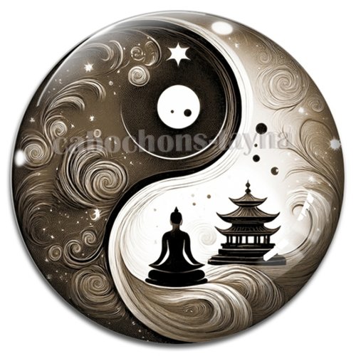 Cabochon bouddha yin yang– résine ou verre – différentes tailles disponibles
