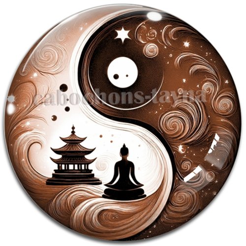 Cabochon bouddha yin yang– résine ou verre – différentes tailles disponibles