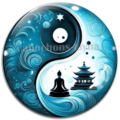 Cabochon bouddha yin yang– résine ou verre – différentes tailles disponibles