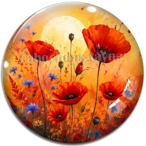 Cabochon coquelicot – résine ou verre – différentes tailles disponibles