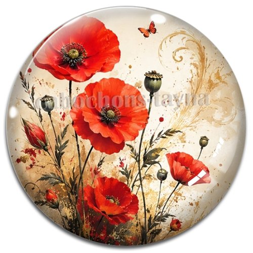 Cabochon coquelicot – résine ou verre – différentes tailles disponibles