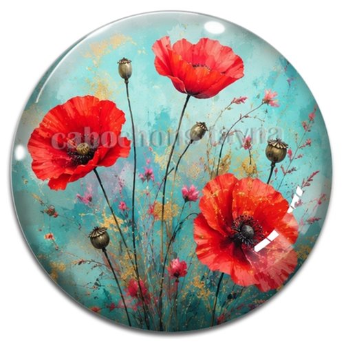 Cabochon coquelicot – résine ou verre – différentes tailles disponibles