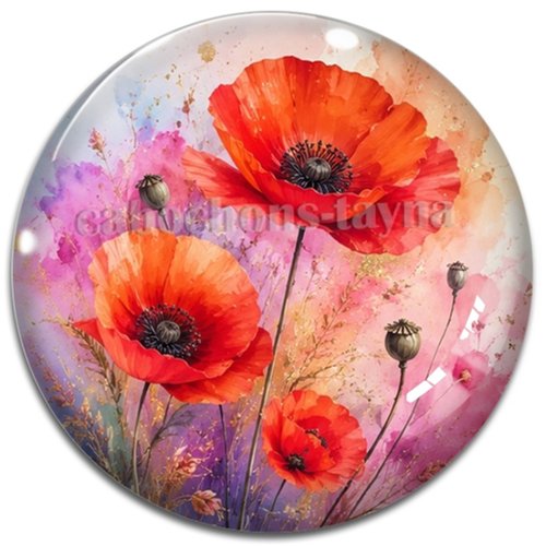 Cabochon coquelicot – résine ou verre – différentes tailles disponibles
