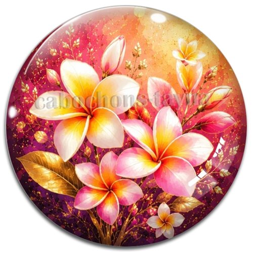 Cabochon fleur frangipanier– résine ou verre – différentes tailles disponibles