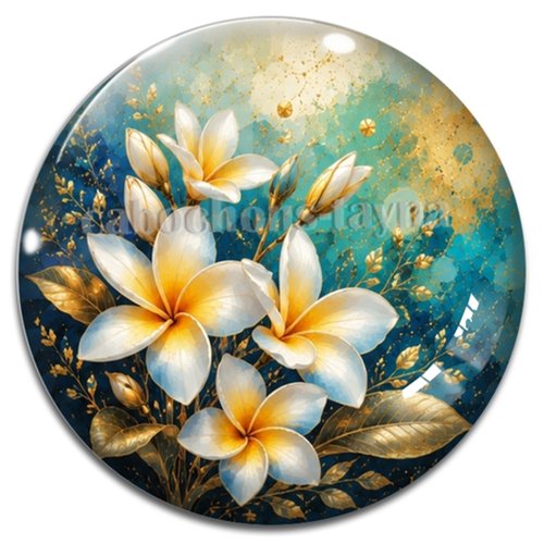 Cabochon fleur frangipanier– résine ou verre – différentes tailles disponibles