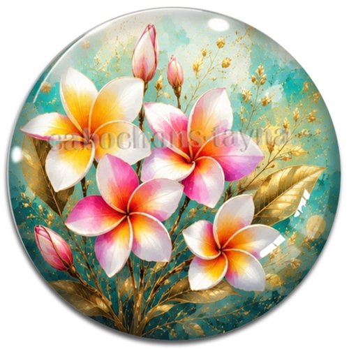 Cabochon fleur frangipanier– résine ou verre – différentes tailles disponibles
