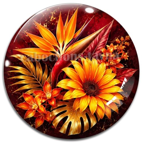 Cabochon fleur exotique – résine ou verre – différentes tailles disponibles