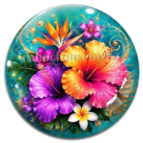 Cabochon fleur exotique – résine ou verre – différentes tailles disponibles