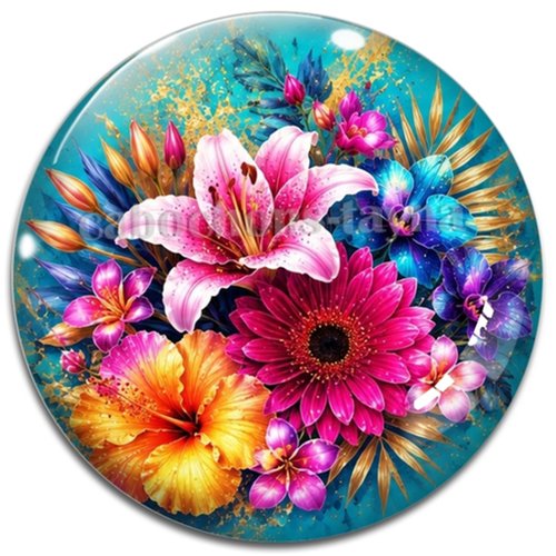 Cabochon fleur exotique – résine ou verre – différentes tailles disponibles