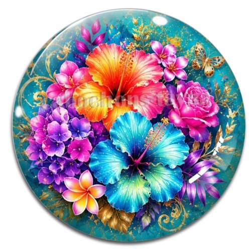 Cabochon fleur exotique – résine ou verre – différentes tailles disponibles