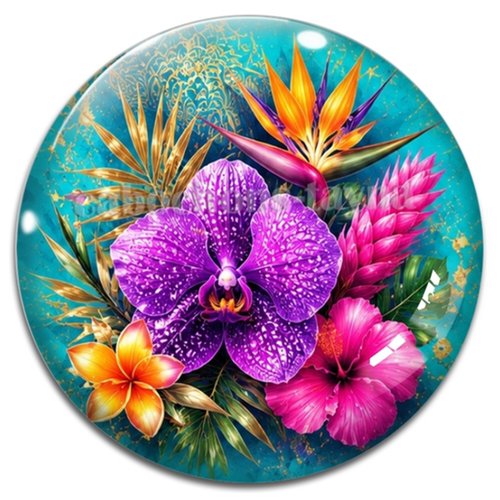 Cabochon fleur exotique – résine ou verre – différentes tailles disponibles