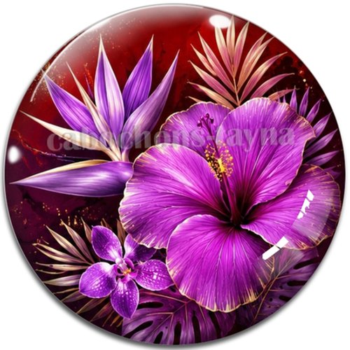 Cabochon fleur exotique – résine ou verre – différentes tailles disponibles