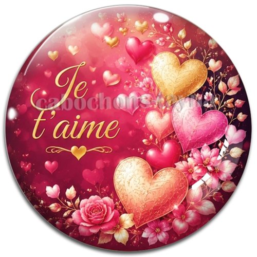 Cabochon je t'aime, résine ou verre rond différente taille