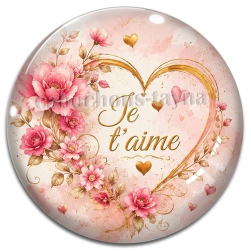 Cabochon je t'aime, résine ou verre rond différente taille