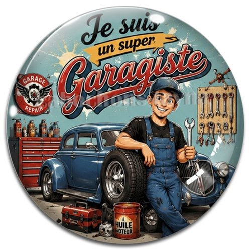 Cabochon je suis un super garagiste, résine ou verre rond différente taille