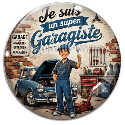 Cabochon je suis un super garagiste, résine ou verre rond différente taille