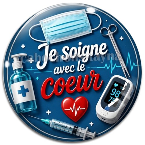 Cabochon je soigne avec mon coeur, résine ou verre rond différente taille