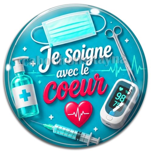 Cabochon je soigne avec mon coeur, résine ou verre rond différente taille